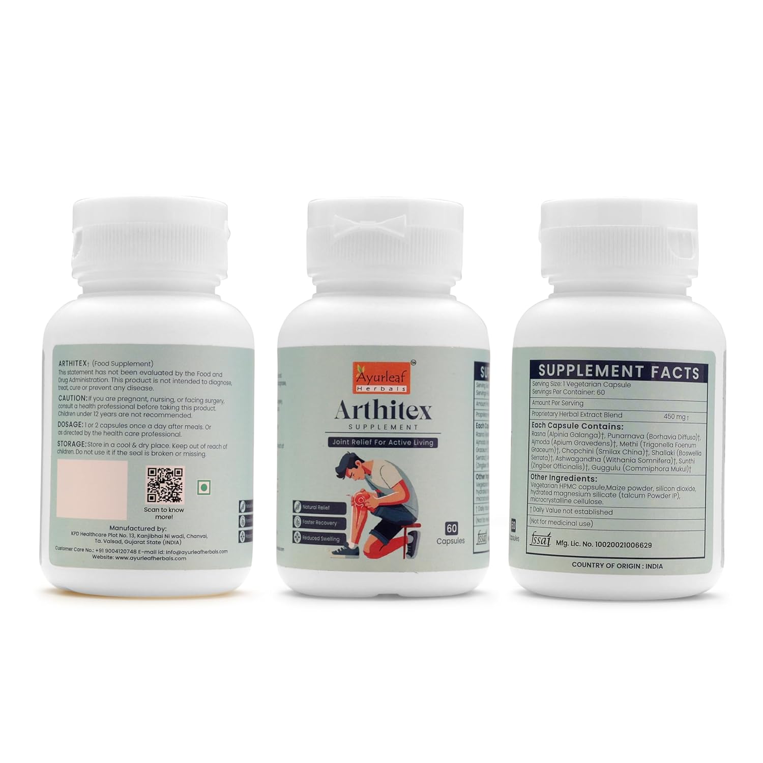 Ayurleaf Herbals- Arthitex Extract Blended Capsules 450 Mg 60 Veggie Capsules for Men and Women