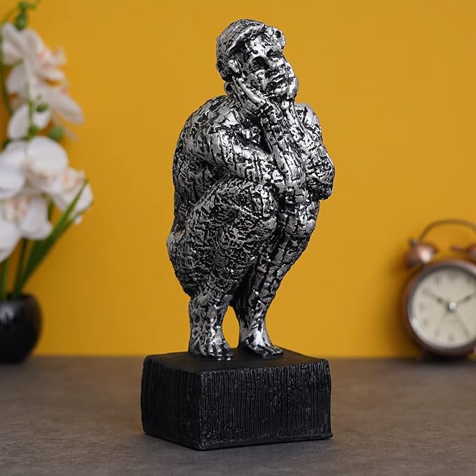 Ecraftindia Silver Polyresin Man Sitting & Thinking Human Figurine