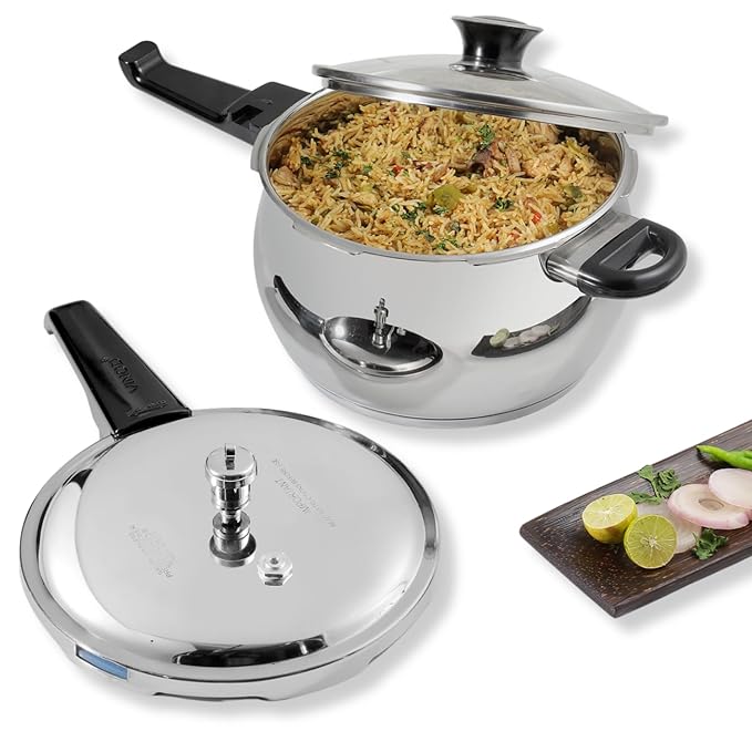 Vinod Splendid Plus Stainless Steel Pressure Cooker Outer Lid 3.5 Litre | SAS Bottom Handi Cooker | Extra Glass Lid