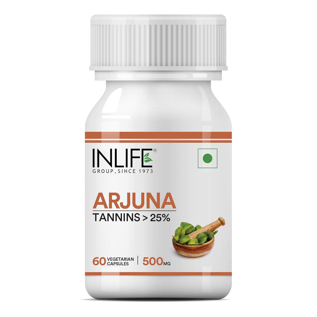 INLIFE Arjuna Capsules 500mg | Herbal Extract | Ayurvedic Supplement - 60 Vegetarian Capsules