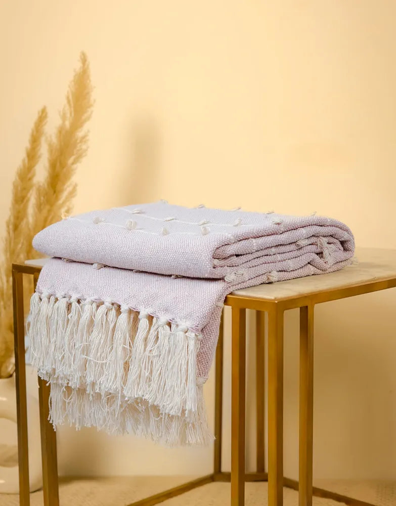 Sajavat Home Hand Knitted Pure Cotton 3 Seater Sofa Throw Colour Pink