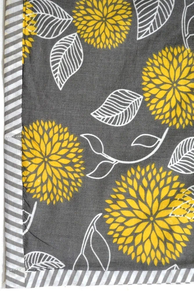 Trance Home Linen 150 GSM Pure Cotton Reversible Dohar Double Bed Size AC Blanket Comforter Soft Light-Weight Bed Blanket Colour Grey Yellow Abstract