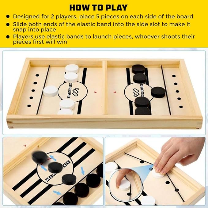 Wembley Fastest Finger First Board Game Wooden String Hockey Sling Puck Indoor Toy