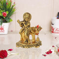 Prince Home Decor & Gifts Metal Kamdhenu Cow with Krishna Statue Colour Gold