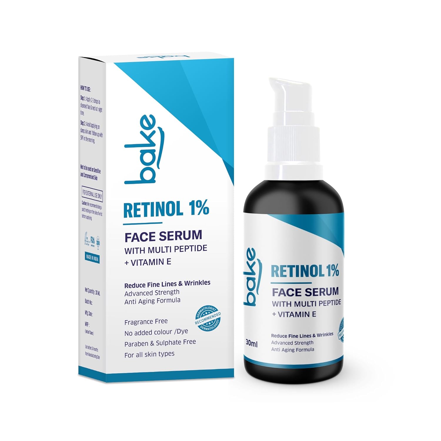 BAKE 1% Retinol Face Serum with Multi Peptides for Anti Aging,Reduces Fine Lines & Wrinkles | Advanced Strength Serum | 30ml