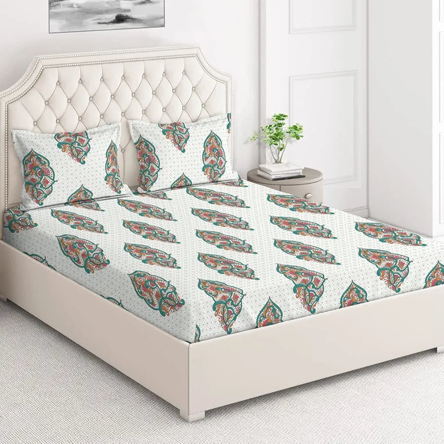 Layers Toughened Cotton Bedsheet for Double Bed King Size with Pillow Cover Set 225 TC Olive