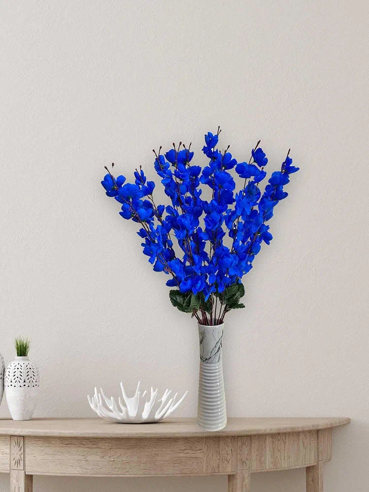 Artificial Flowers Bunch for Decoration Cherry Blossom Without vase Blue 2 Piece 55 cm Height