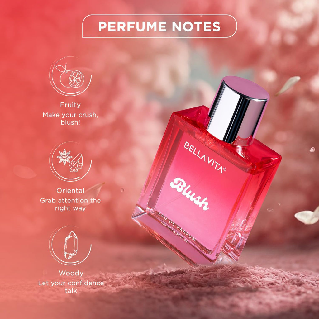 BELLAVITA Blush EDP 100ml | Long Lasting Perfume for Woman | Red Fruits, Moss, Vanilla and Sandalwood | Musky, Fruity and Woody Fragrance Perfume for Women
