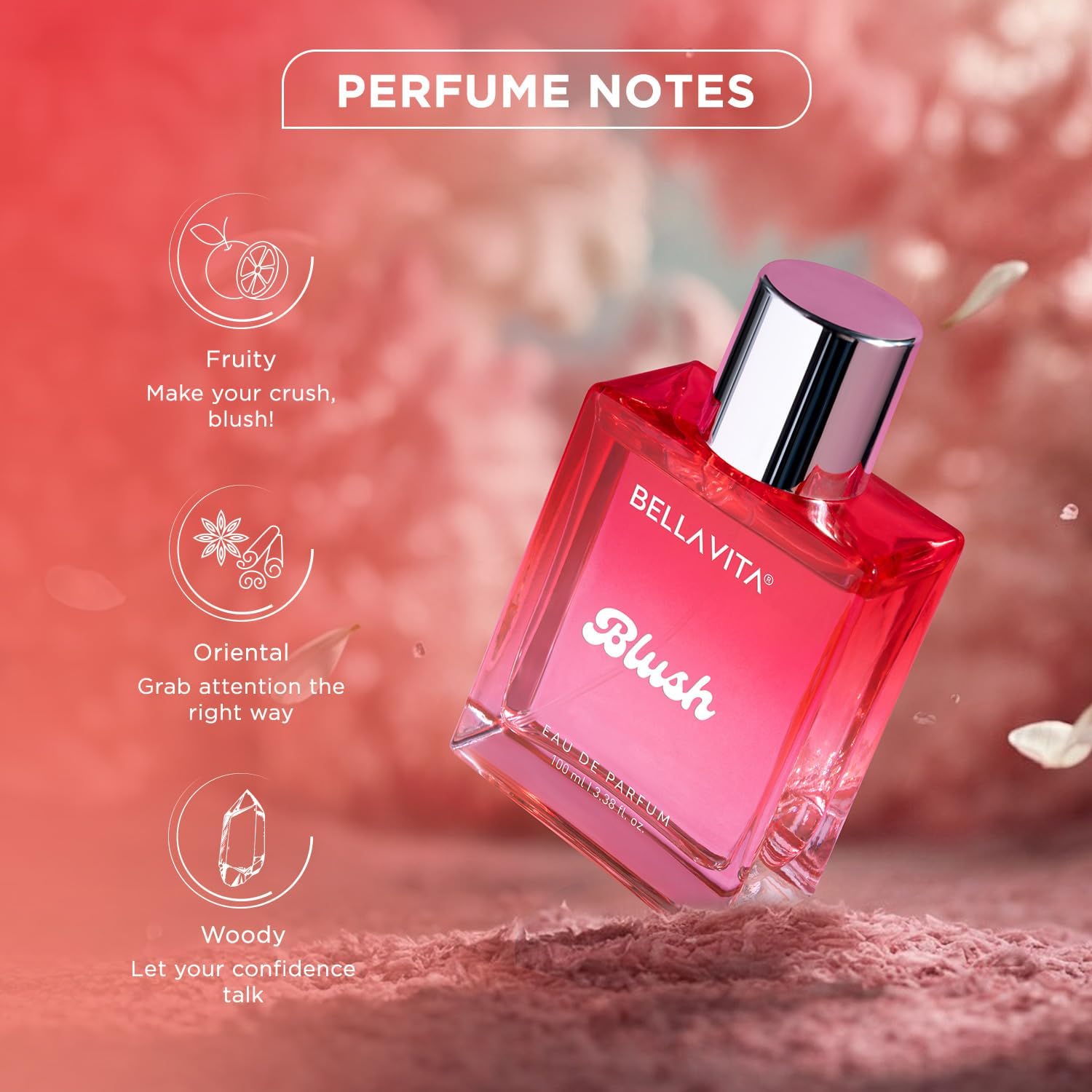 BELLAVITA Blush EDP 100ml | Long Lasting Perfume for Woman | Red Fruits, Moss, Vanilla and Sandalwood | Musky, Fruity and Woody Fragrance Perfume for Women