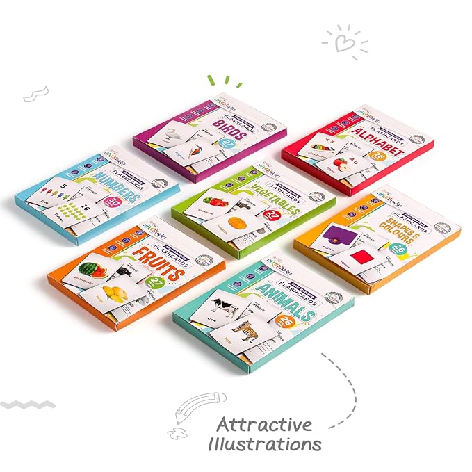 Firstcry Intelliskills Premium 7-in-1 Brain Boosting Non-tearable Flash Cards for Kids | 190 Cards | 1+ Years | Montessori Education Toy for Toddlers