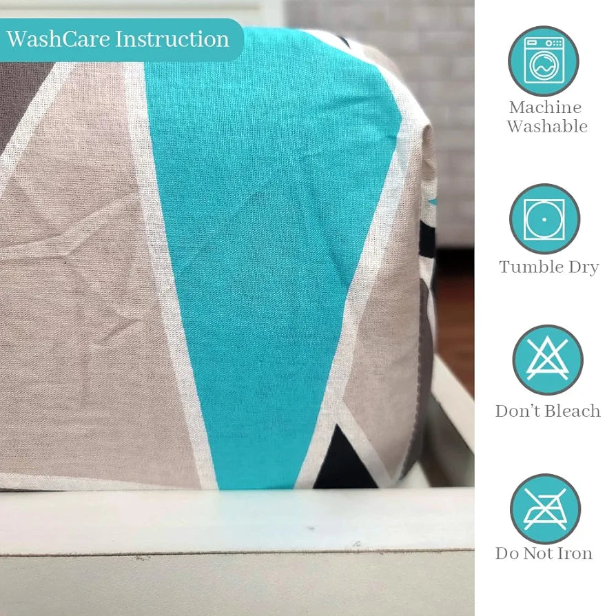 Divine Casa 144 TC 100% Cotton Abstract Print Blue Super Soft Queen Size Fitted Bedsheets Cotton Colour Crystal Teal