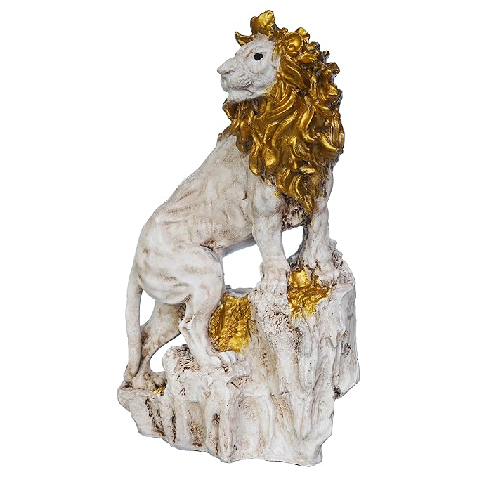 Ecraftindia Polyresin Lion Statue Climbing on Rock Animal Figurine Showpiece