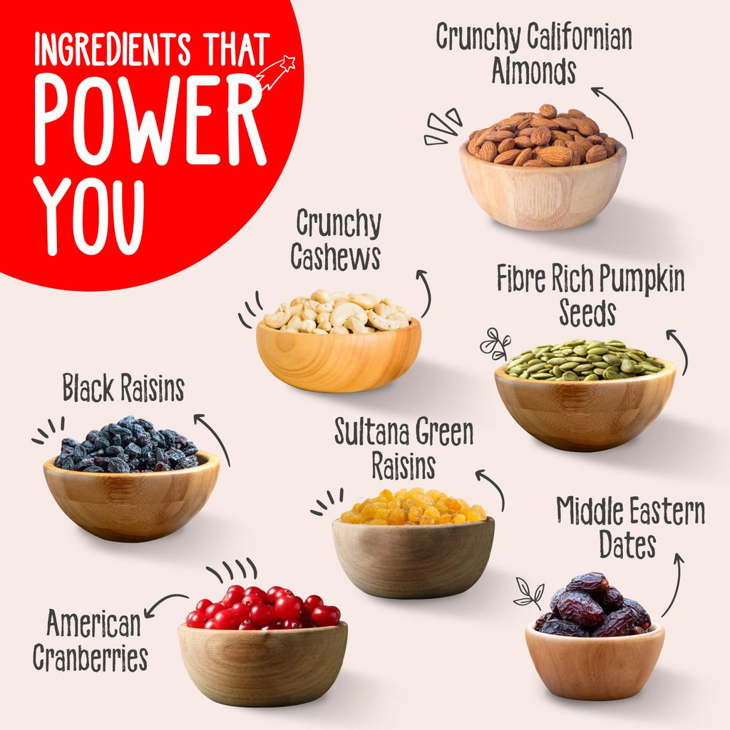 Bagrry’s Trail Mix 1kg | 7 in 1 Superfoods | California Almond | Cashews | Cranberries | Dates | Pumpkin Seeds | Green & Black Raisins | High Protein | Fibre-Rich | Oil-Free | Non-Salted| Dry fruit mix | Mix nuts | Resusable jar