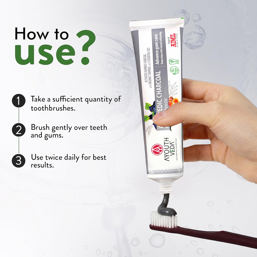 Ayouthveda Ayurvedic Charcoal White Toothpaste | Activated Bamboo Charcoal & Turmeric | Advanced Deep Cleaning | Natural Whitening | Anti-Bacterial Gum Protection & Fresh Breath | 100g (Pack of 1)