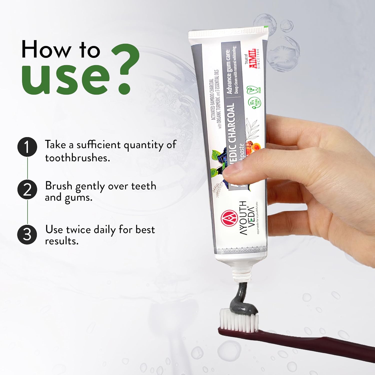 Ayouthveda Ayurvedic Charcoal White Toothpaste | Activated Bamboo Charcoal & Turmeric | Advanced Deep Cleaning | Natural Whitening | Anti-Bacterial Gum Protection & Fresh Breath | 100g (Pack of 1)