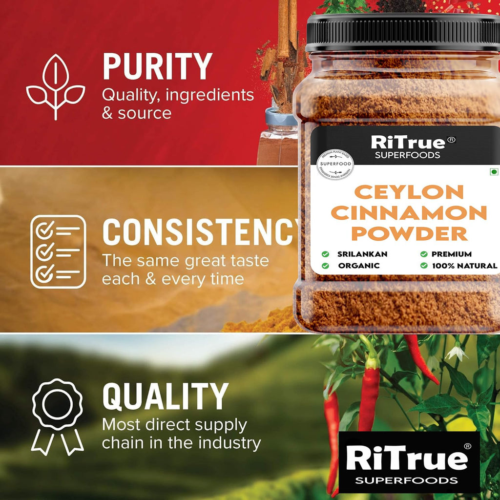 RiTrue - Ceylon Cinnamon Powder (SriLankan) - 400 Gm (2X200gm) - Organic Dalchini powder