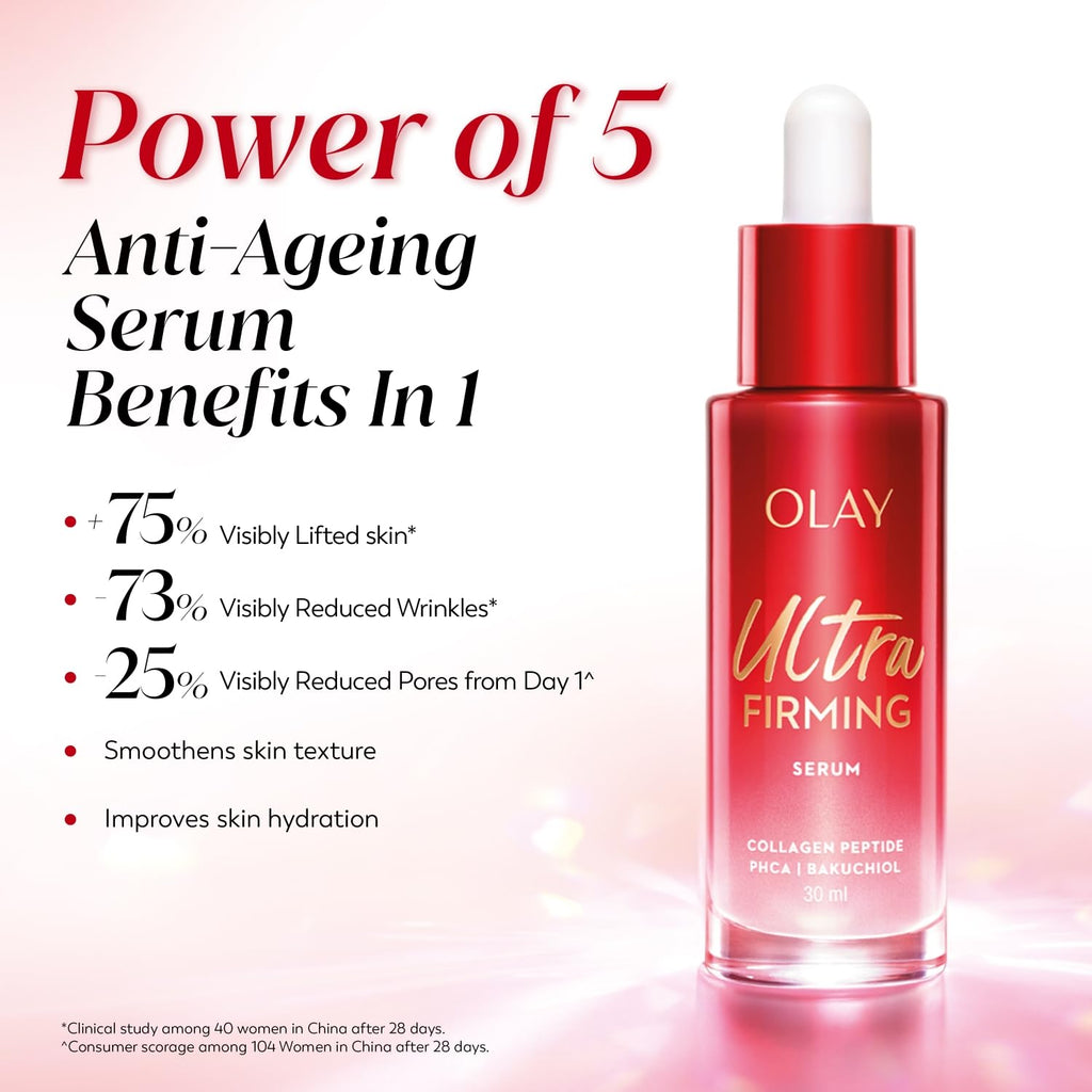 Olay Regenerist Ultra Firming Serum | PHCA, Bakuchiol, Collagen Peptide | Firm and Smooth Skin from Day 1 | Lightweight Texture | Dermatologist Tested | All Skin Types Including Sensitive Skin | 30ml