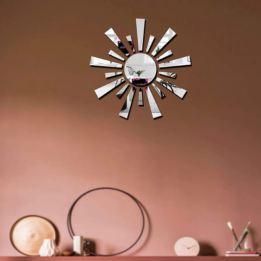 Bikri Kendra Sun Silver Model-8 Mirror Stickers for Wall, Acrylic Mirror Wall Decor Sticker
