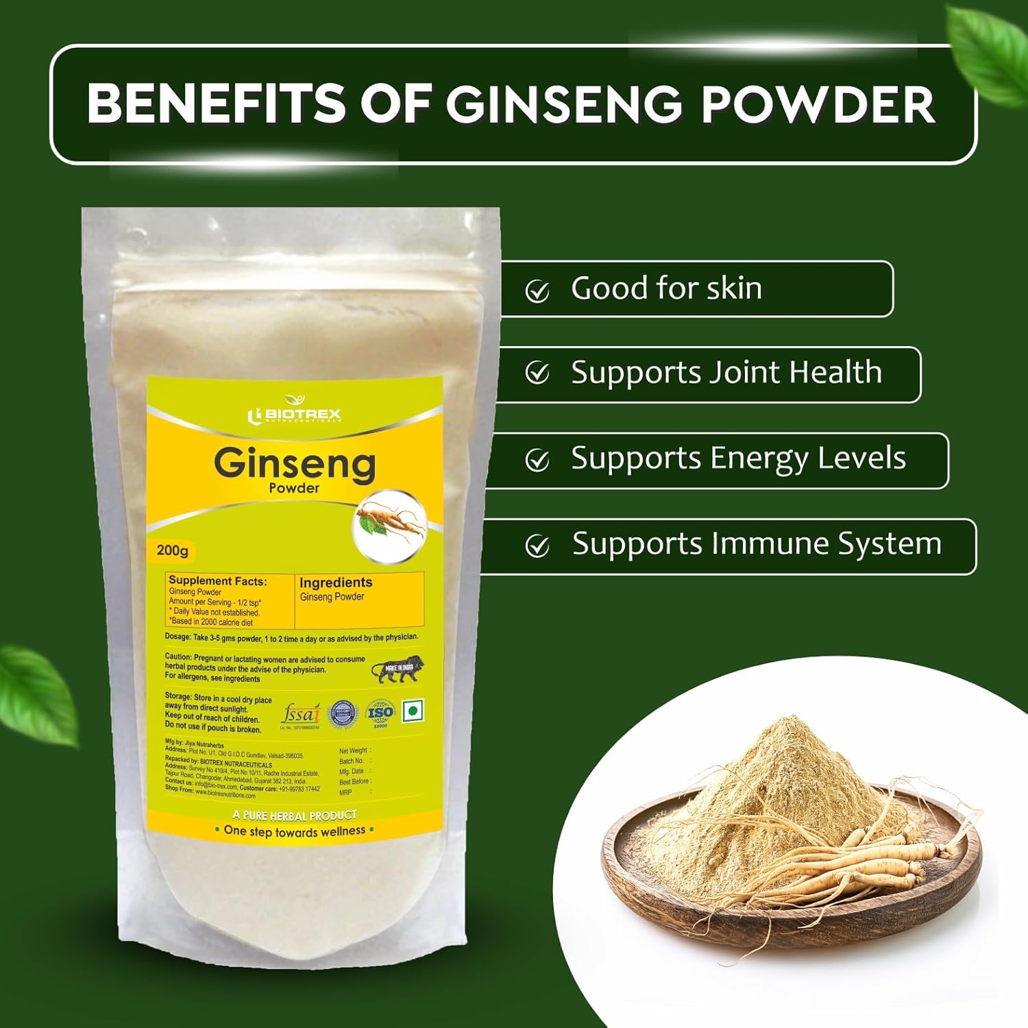 Biotrex Nutraceuticals Ginseng Herbal Powder - 200gram