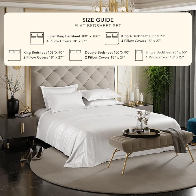 Stoa Paris Satin Bedsheets for Super King Size Bed 300TC Premium Bedsheet with 4 Pillow Covers Colour Vanilla White