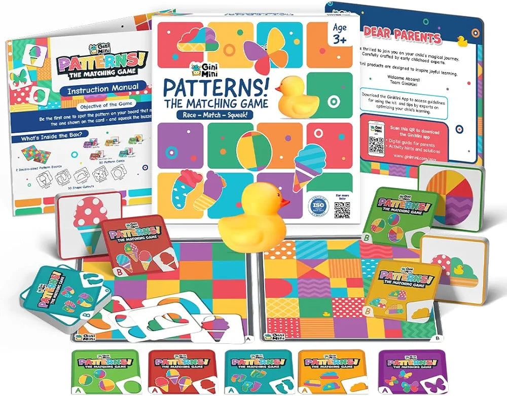 GiniMini Pattern The Matching Activity Set for Kids 3 4 5 Fast-Paced Shape Spotting Game with Buzzer Fun Preschool Educational Toy for Focus, Attention & Visual Recognition Party Game Gift