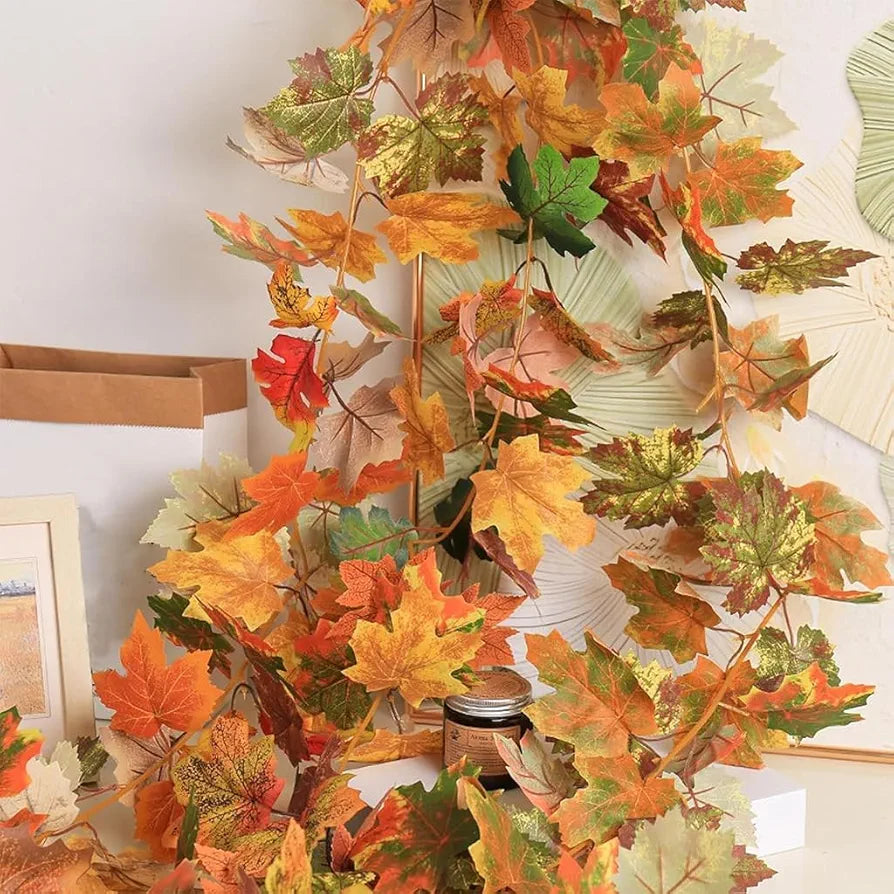 175CM/5.7FT Fall Leaves Garland Fall Garland for Mantel Artificial Maple Leaves Hanging Vine