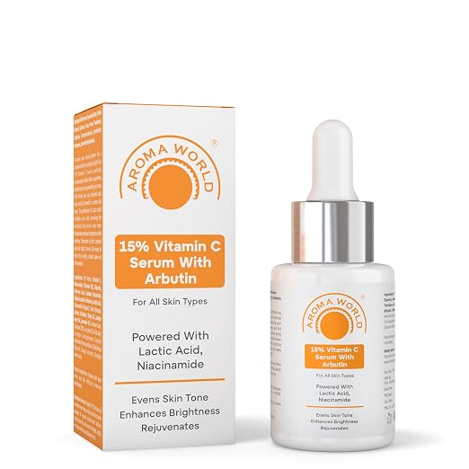 Aroma World 15% Vitamin C Face Serum with Arbutin | Evens Skin Tone, Enhances Brightness & Rejuvenates Skin | With Niacinamide & Lactic Acid | For All Skin Types | 30 ml