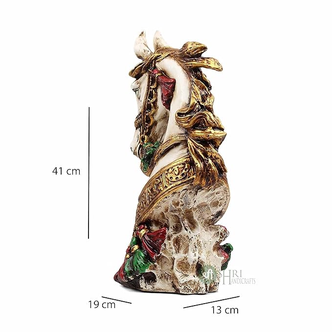 Indicast Resin 15" Inch Handmade Decorated Horse Bust Statue Animal Figurines Gifts Antique Design | White