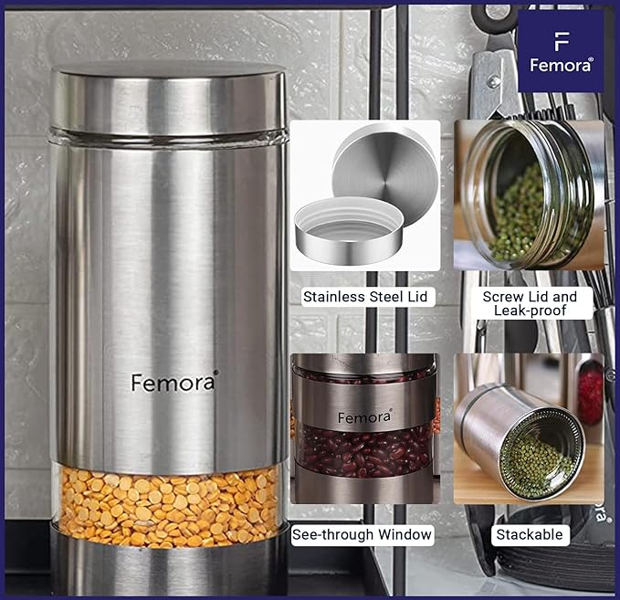 Femora Metallic Clear Glass Kitchen Storage Jar | 1300 Ml | Set of 4