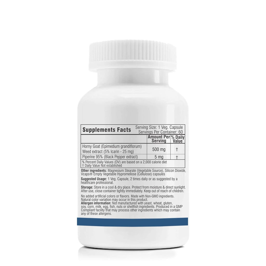 TrexgenicsÂ® HORNYGOAT WEED (5% Icarin 25 mg) 500mg with Piperine 5mg for Men & Women (60 Vcaps) (1)
