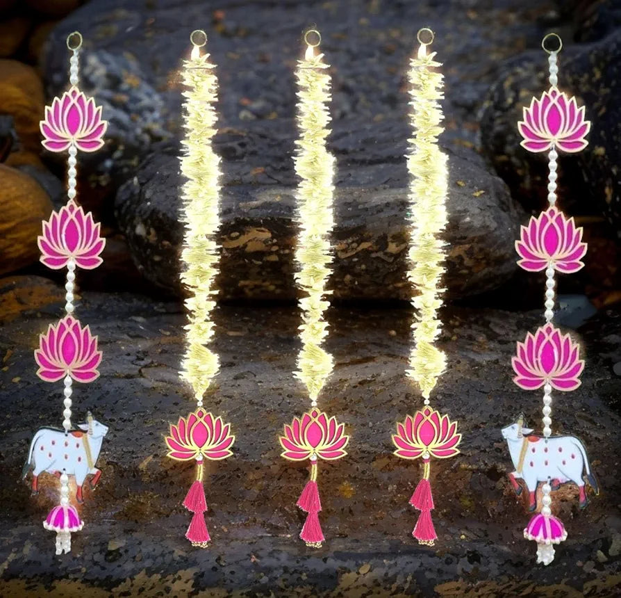 Handmade Artificial Flower Garland with Lotus & Cow Hanging 5 Pcs