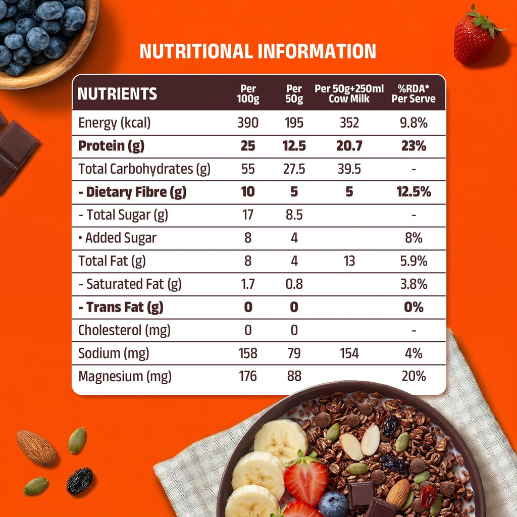 Pintola 25g High Protein Dark Chocolate & Cranberry Muesli 1kg, No Refined Sugar, Trans Fat Free, High Fibre, Gluten-Free, Breakfast Cereal