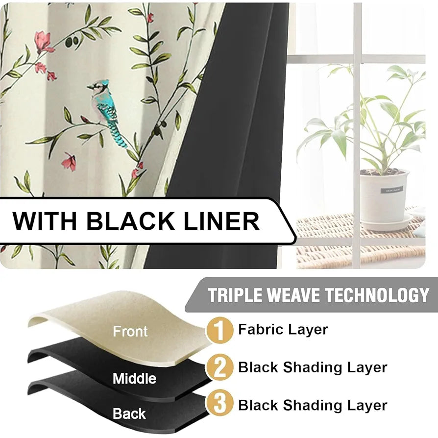 Cloth Fusion Blackout Printed Premium Door Curtains 7 Feet Long Set of 2 White Forest