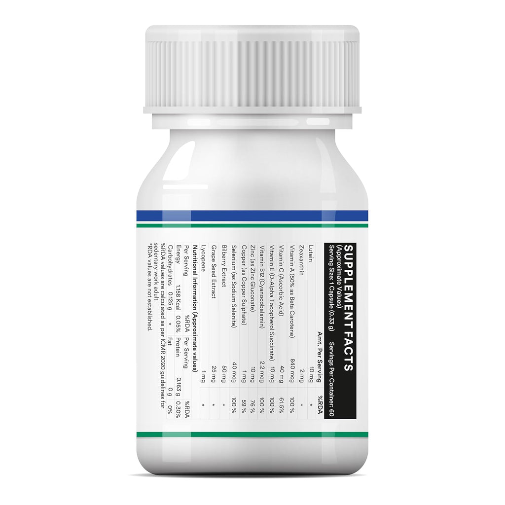 INLIFE Eye Health Supplements | Eye Care Vitamins Lutein, Zeaxanthin, Grape Seed, Bilberry, Zinc, Selenium, Lycopene - 60 Vegetarian Capsules (Pack of 1, 60)