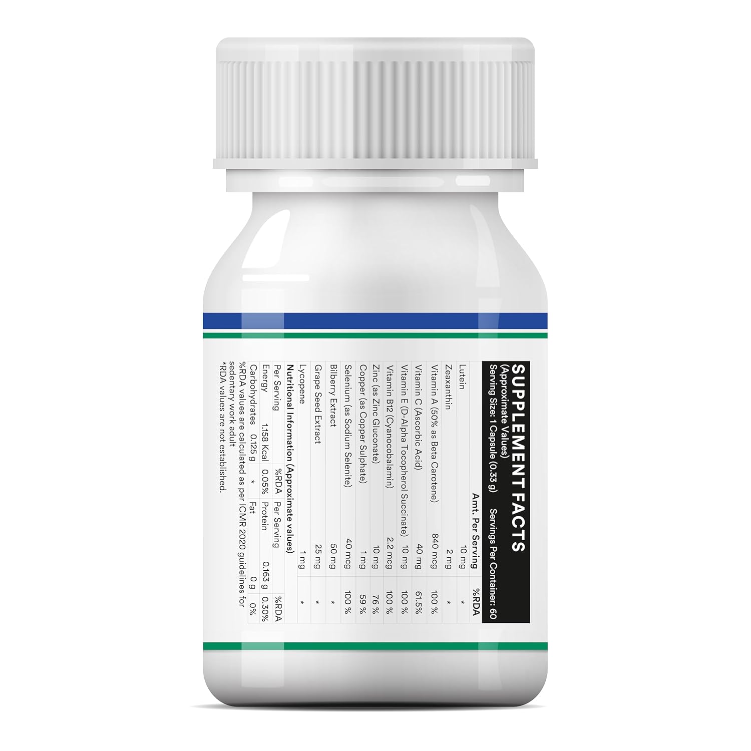 INLIFE Eye Health Supplements | Eye Care Vitamins Lutein, Zeaxanthin, Grape Seed, Bilberry, Zinc, Selenium, Lycopene - 60 Vegetarian Capsules (Pack of 1, 60)