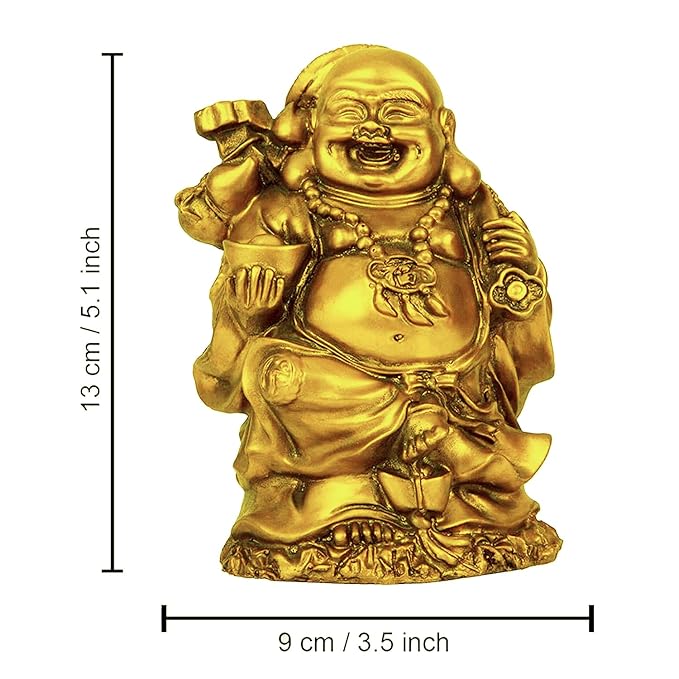 Tied Ribbons ecorative Good Plated Luck Laughing Buddha Idol Statue Showpiece