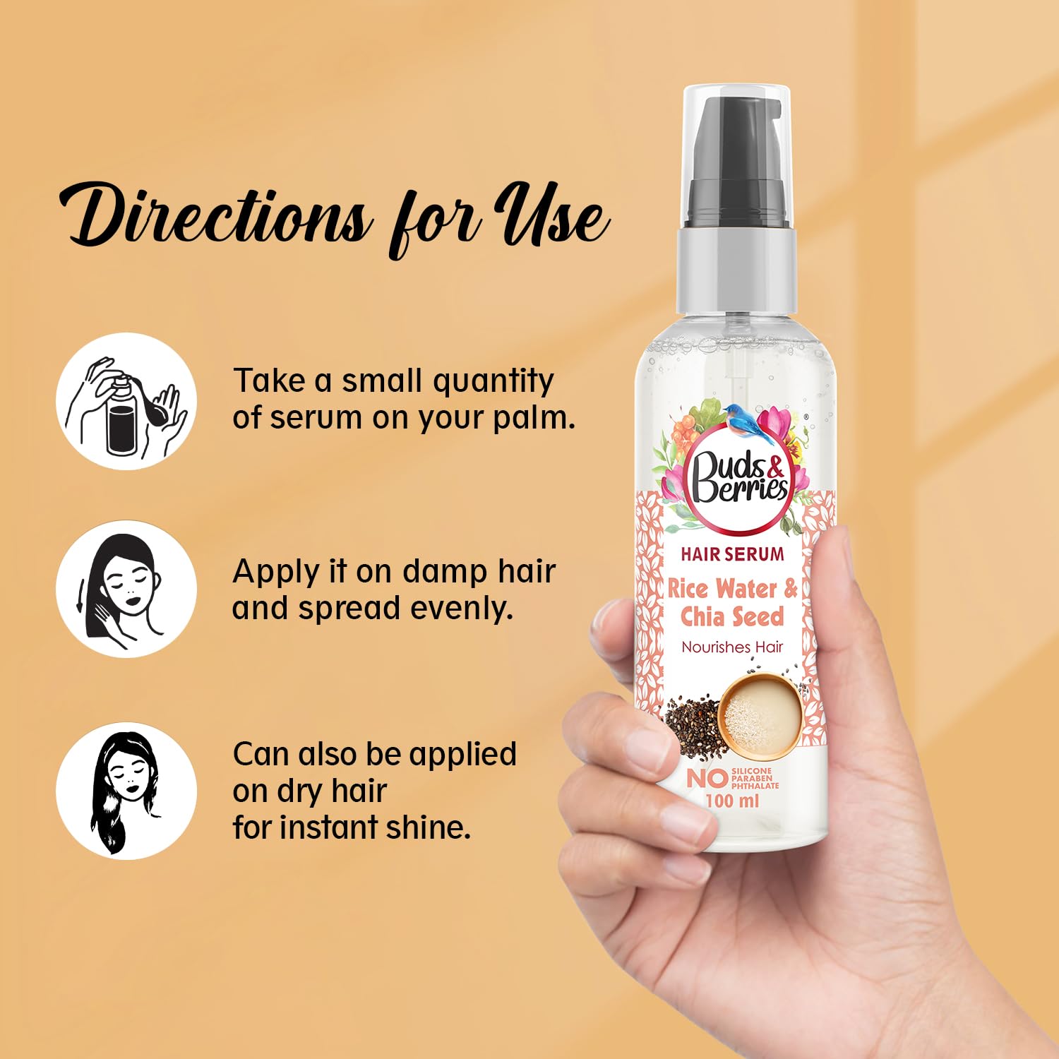Buds & Berries Rice Water and Chia Seeds Nourishment Hair Serum - 100 ml