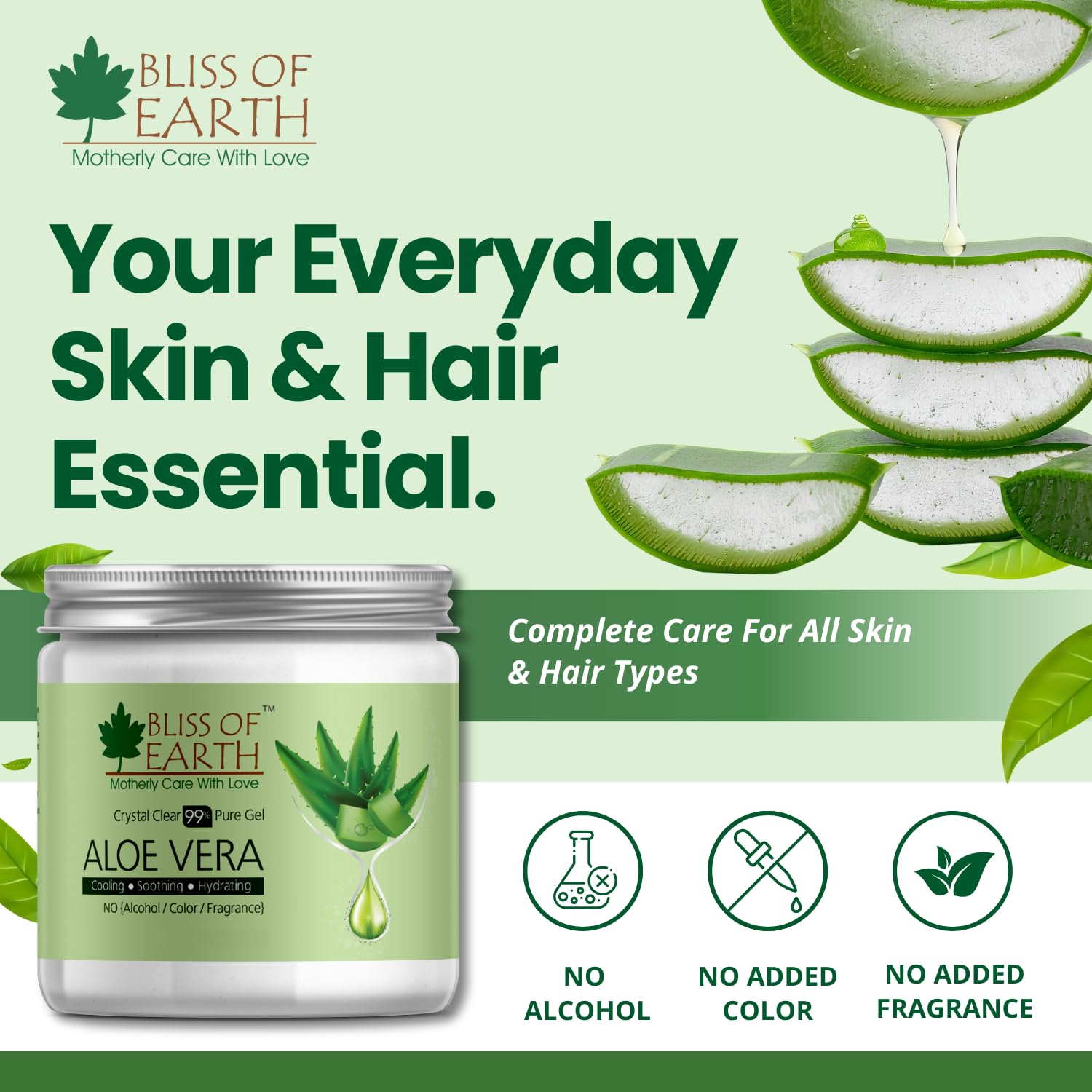 Bliss of Earth Aloe Vera Gel Pure Crystal Clear | Best For Face, Body & Hair | Effective Cooling, Soothing & Hydrating | Colour and Fragrance free Alcohol and Paraben Free | 200GM