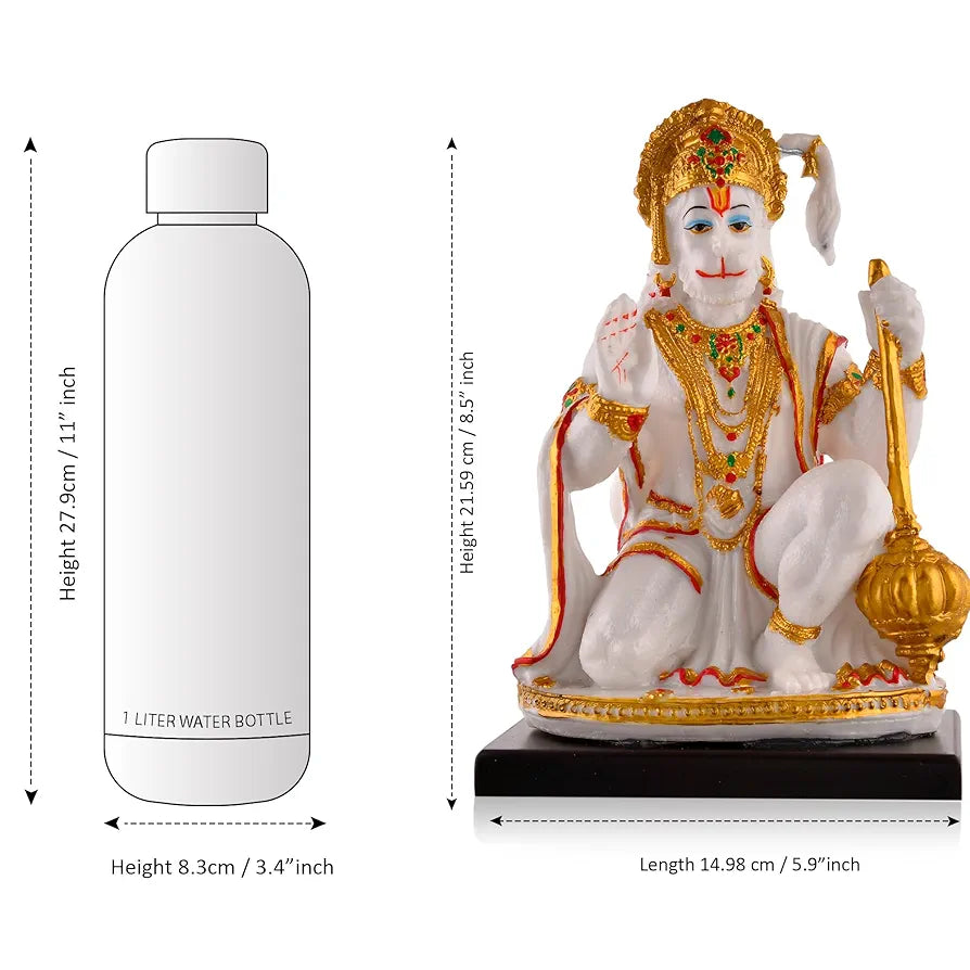 CraftVatika Hanuman Ji Marble Dust Murti Idol Poly Marble Sitting Bajrang Bali Hanuman Ji Blessings