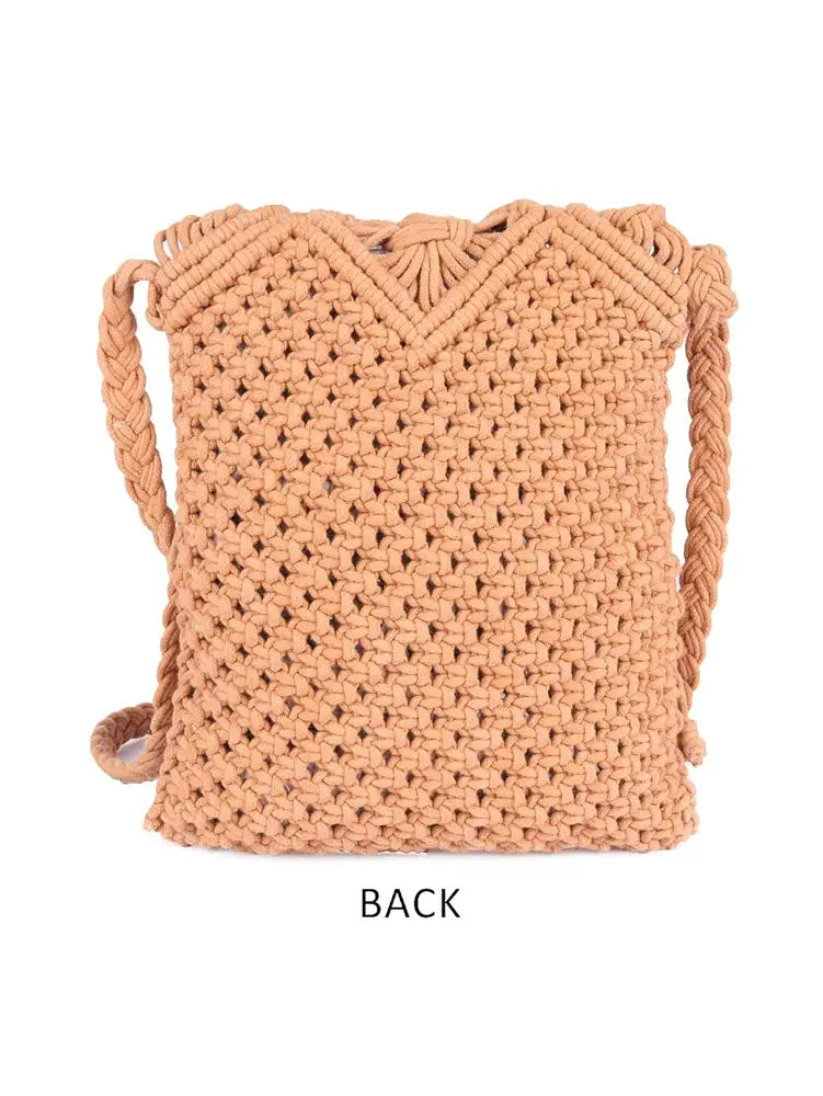 Astrid Handmade Macrame Flap Over Sling Bag For Girls And Women Colour Dusky Brown