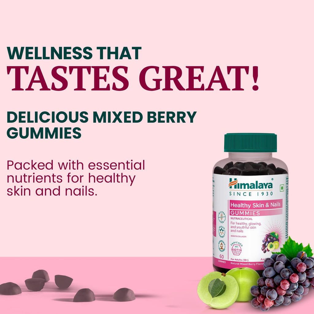 Himalaya Skin & Nail Health Gummies | Pack of 30 | For Healthy, Glowing, Youthful Skin & Nails | With 5 essential Vitamins|Gelatin-free Fruit based Gummies | 100% Vegetarian