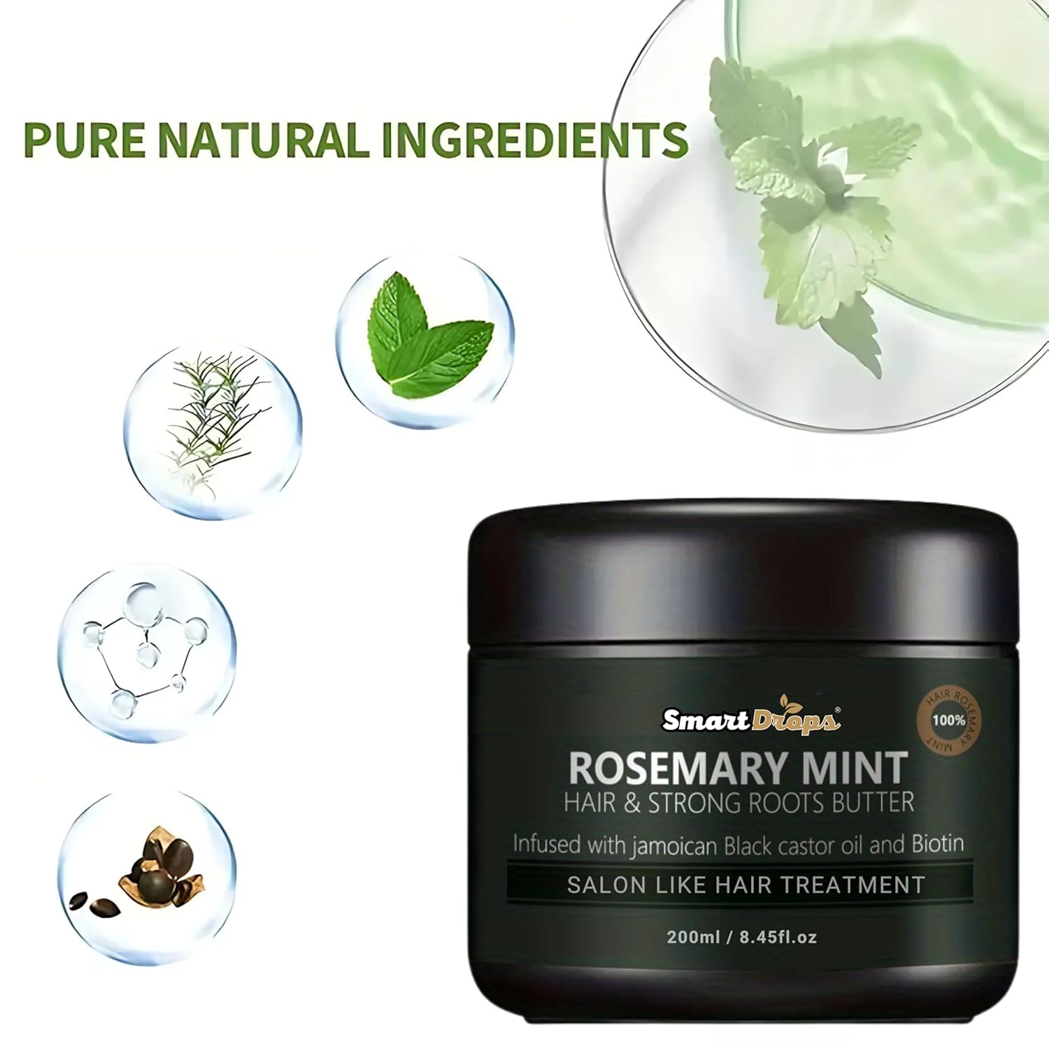 Smartdrops Hair Mask | Hair Mask for Frizzy Hair | Keratin Hair Mask | Pre-Shampoo hair mask with Rosemary Mint, Hibiscus, Amla, Flaxseed for Thick & Long Hair 200g
