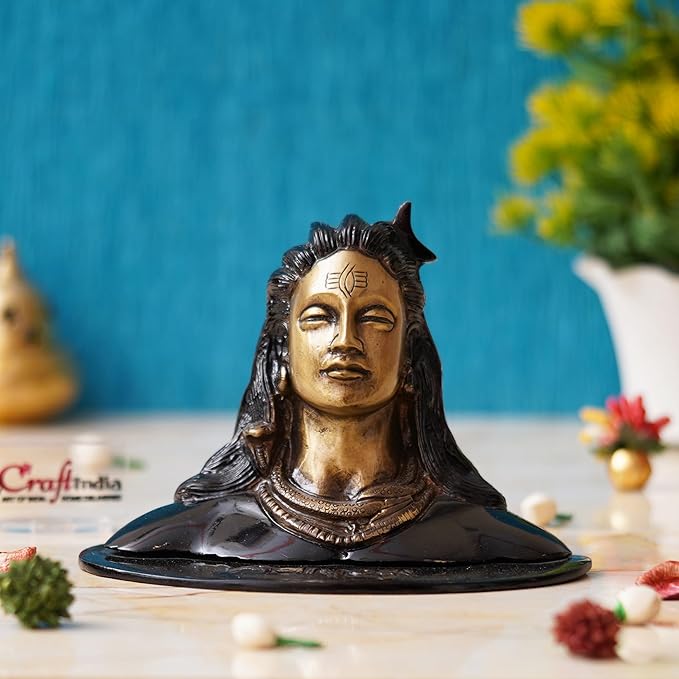 Ecraftindia Black and Golden Brass Lord Adiyogi Shiva Statue | Shiv Murti | Shiva Idol