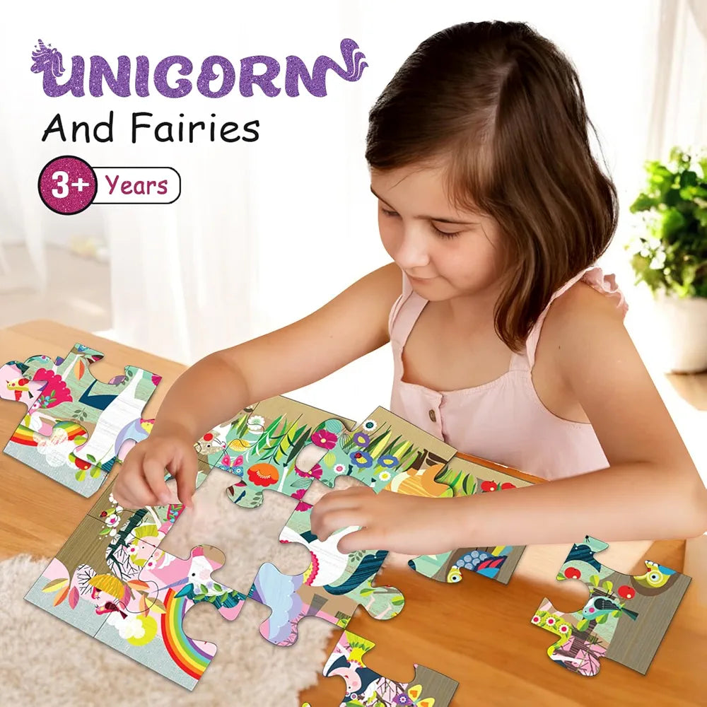 Playqid 12 Giant Pieces Floor Puzzle Unicorn Jigsaw Puzzle for Kids Ages 2+ Enchanted Fairy Tale Theme for Toddlers Educational