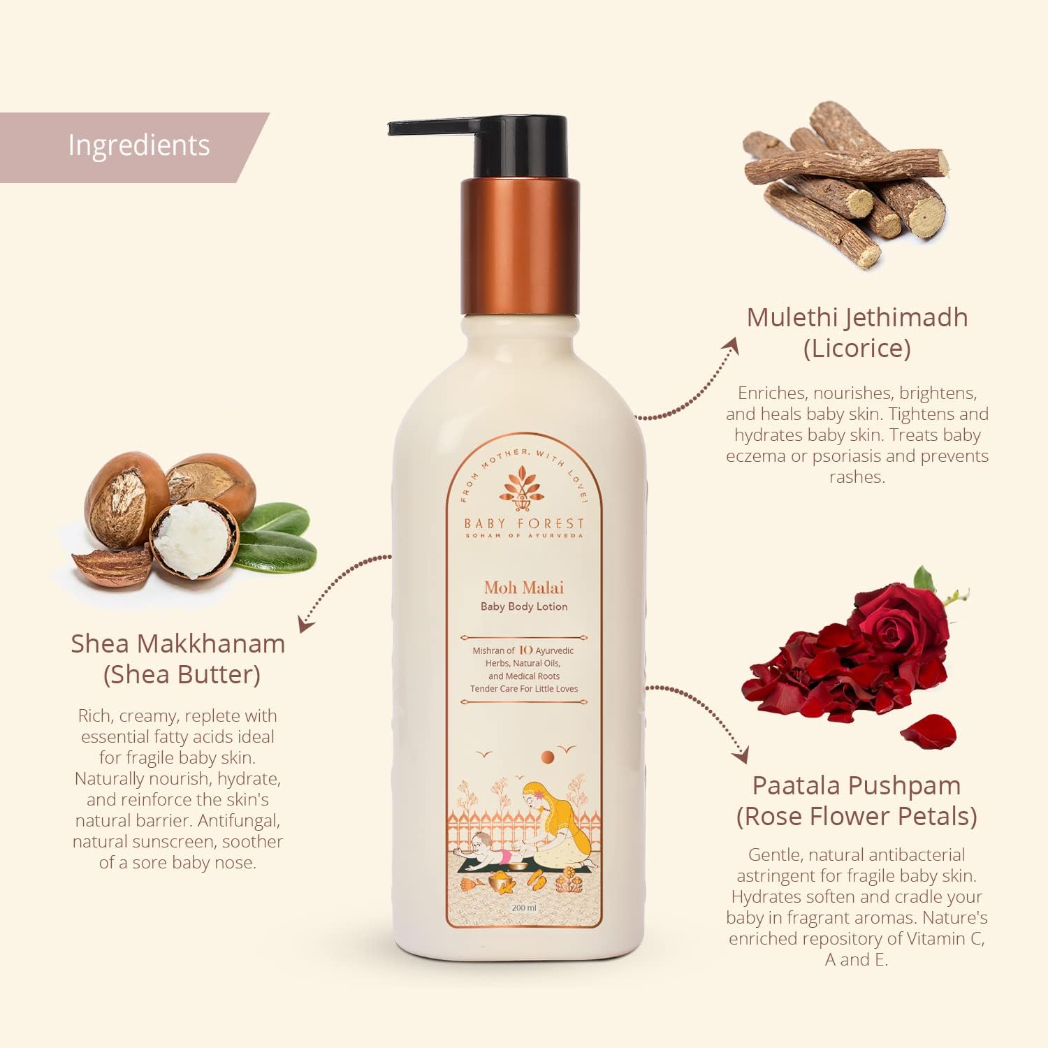 Baby Forest Rich Moisture Nourishing Baby Lotion | With Moisturizing Cream for Baby's Soft Skin | Gentle Daily Care for Newborns & Infants | 200ml | Paraben-Free, Derma Safe