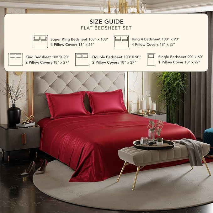Stoa Paris Satin Bedsheets For Double Bed 300Tc Premium Bedsheet With 2 Pillow Covers Colour Flirty Red