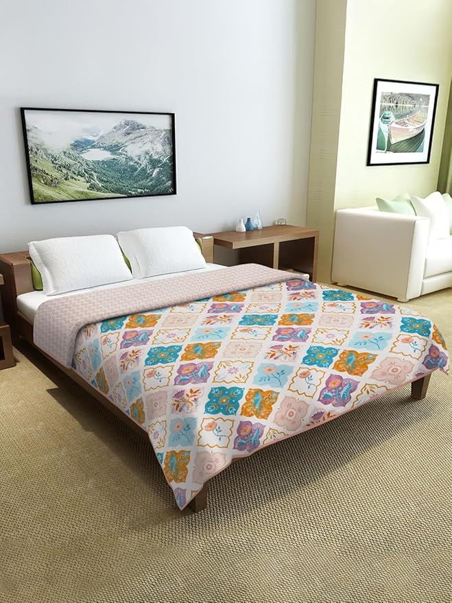 Cortina Ultra-soft Microfiber Reversible 120 Gsm Abstract Double Ac Blanket Quilt Dohar | Peach