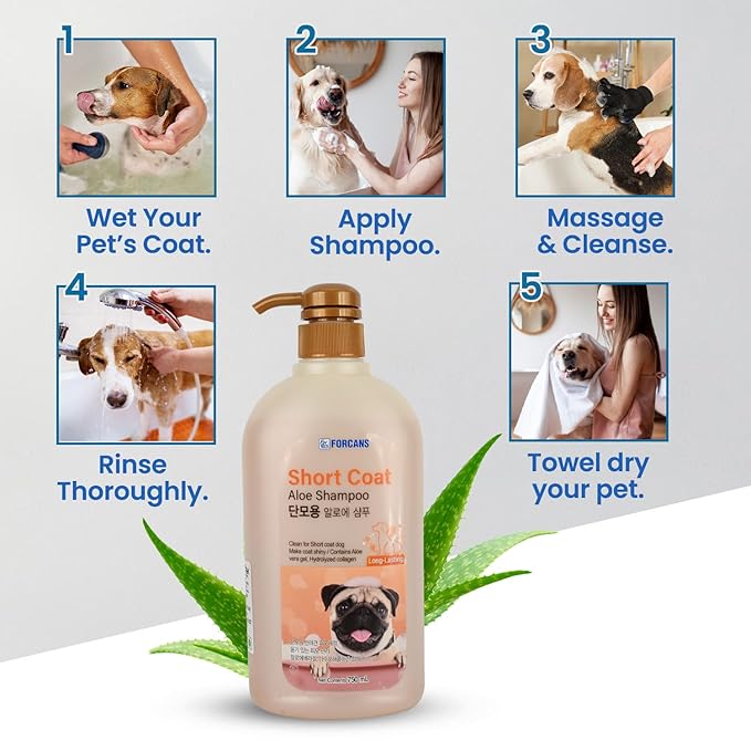 Pet Needs Forcans Short Coat Aloe Shampoo - 750 Ml | Shiny and Healthy Coat | Customised Shampoo | Characteristics of Pure Aloe Vera Gel