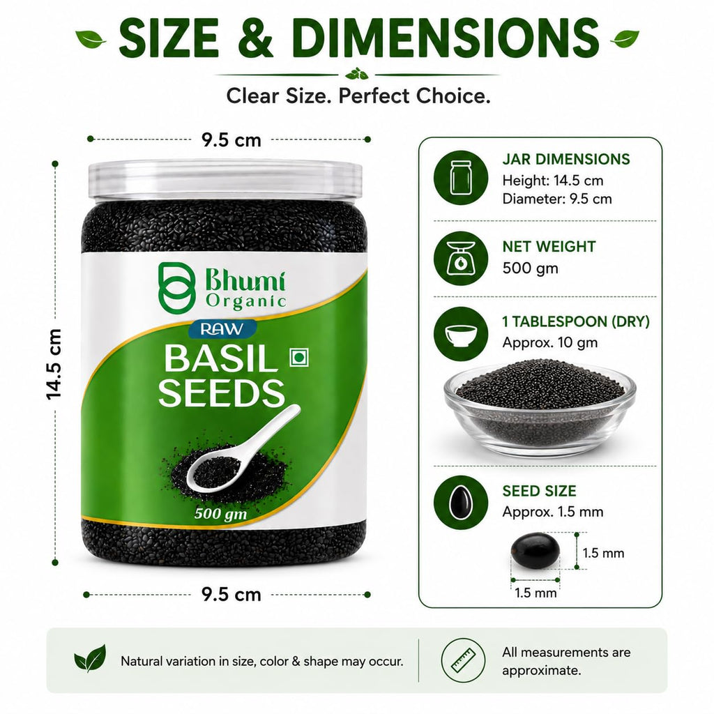 Bhumi Organic Basil Seeds 500g | Sabja Seeds, Beat the Summer Heat, High Fibre, Omega 3
