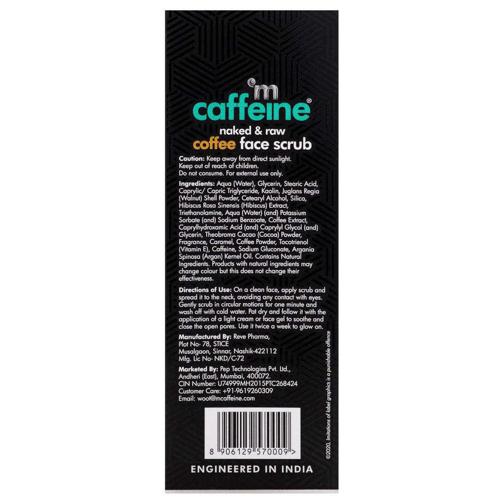 mCaffeine Coffee Tan Removal Face Scrub (100gm) | Exfoliate Scrub | Blackhead Remover, Whitehead Remover, Dead Skin Remover, Detan Pack | Caffeine & Walnut Scrub for Face | Face Scrub For Women & Men